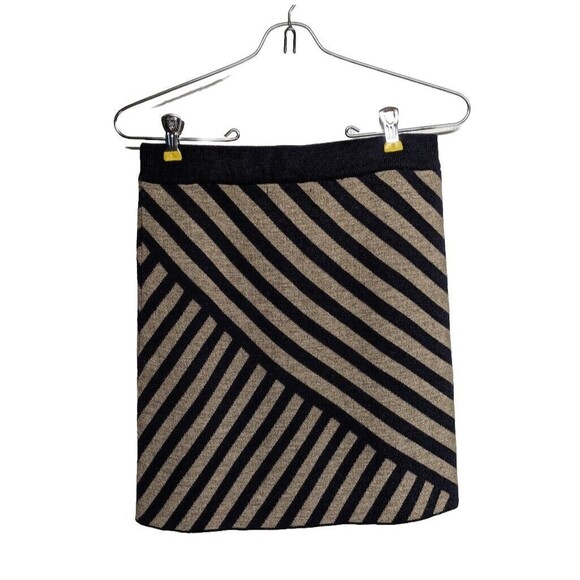 Cynthia Rowley Skirt X-Small Merino Wool Blend Mini Navy Geo Lines Stretch XS - Picture 2 of 3